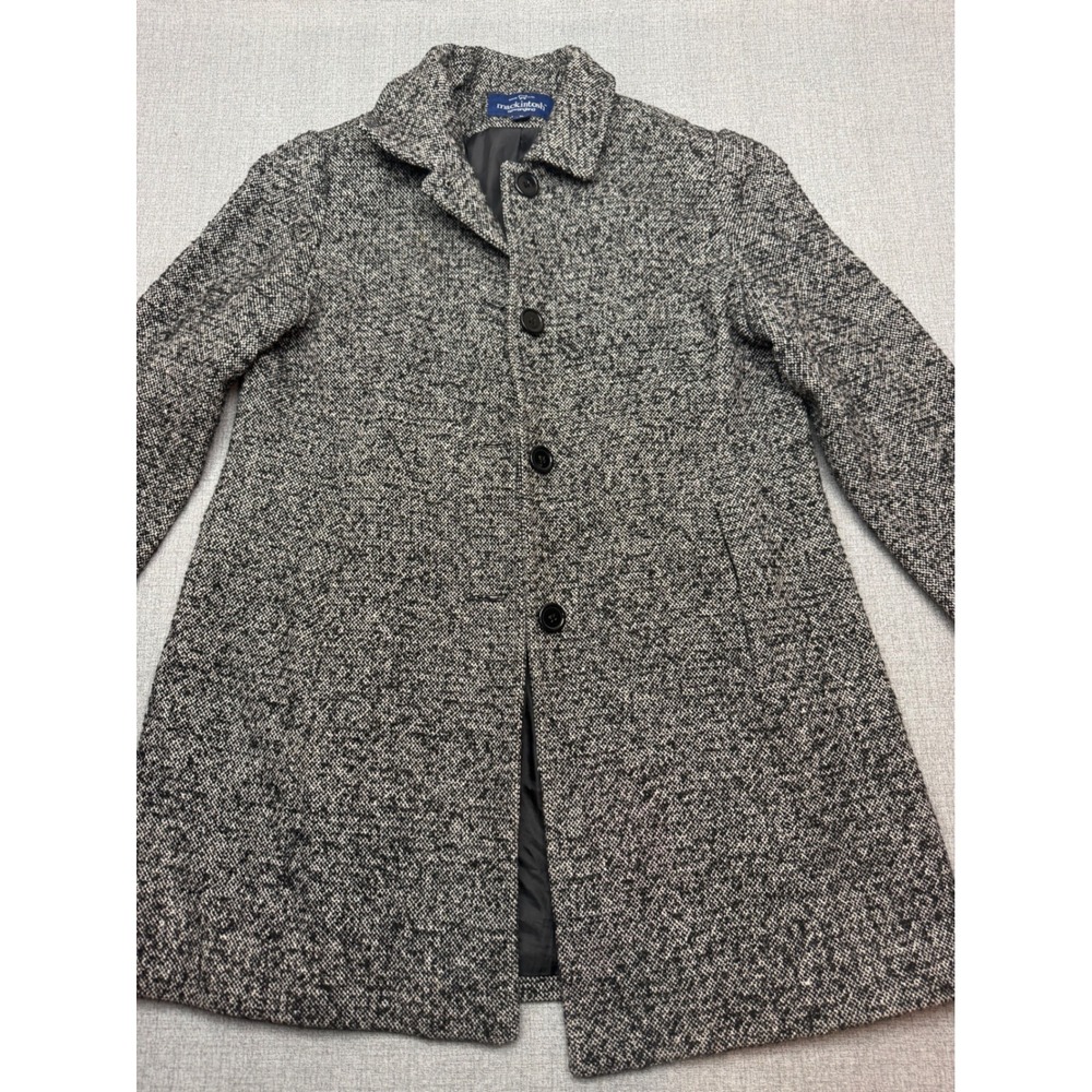 Mackintosh New England Wool Blend Tweed Button Coat Jacket Womens XL Black White